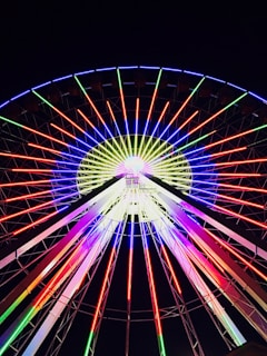A colorful lucky wheel spinning with vibrant sections and sparkling lights.