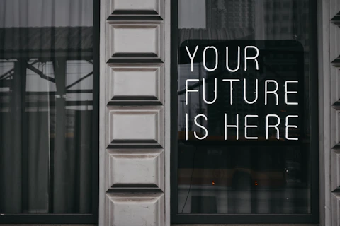 Modern storefront window with illuminated sign on Rustline contact page