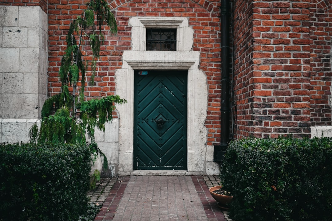 green wooden house door