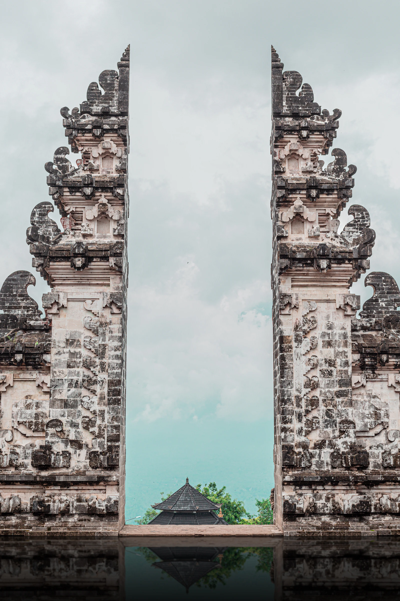 visiting Lempuyang Temple in Bali with mountain and temple scenery