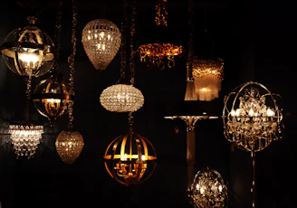 gold-and-silver-colored pendant lamps