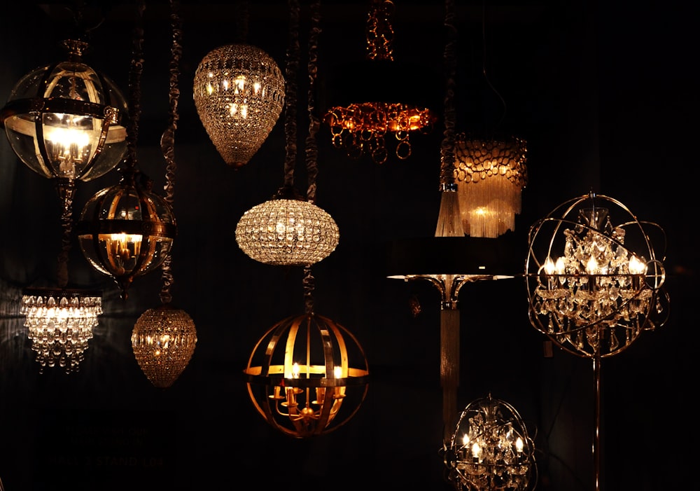 gold-and-silver-colored pendant lamps