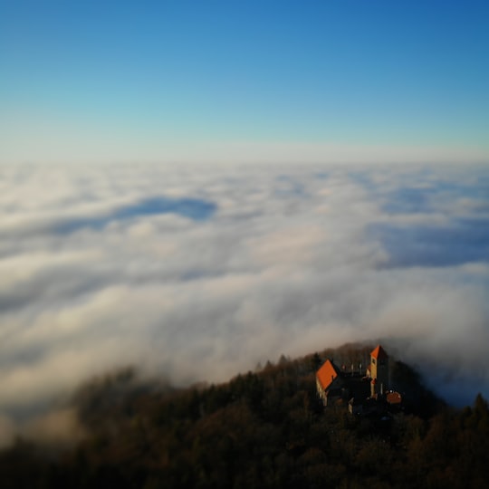 cabin on hill above clouds in Wachenburg Weinheim Germany