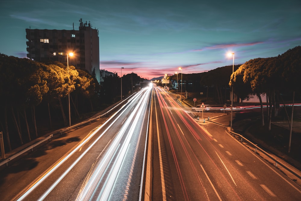 long-exposure photography of vehicle lights