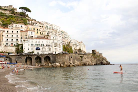 Volunteers performing a beach wildlife rescue with a backdrop of the Mediterranean coast