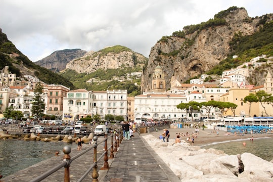 overlooking houses and mountians in Amalfi Coast Italy