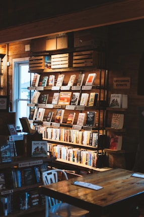 book display in dim room