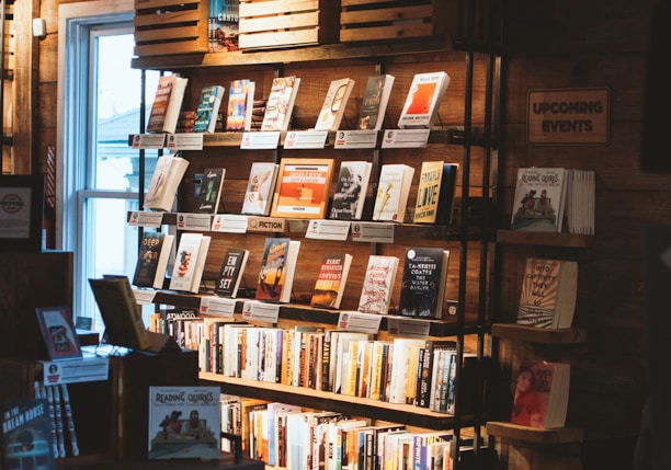 book display in dim room