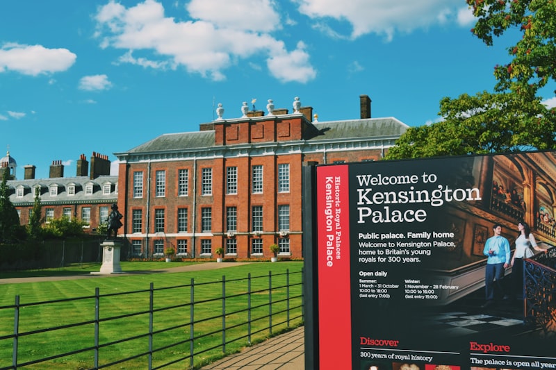 Kensington Palace facade and gardens in London