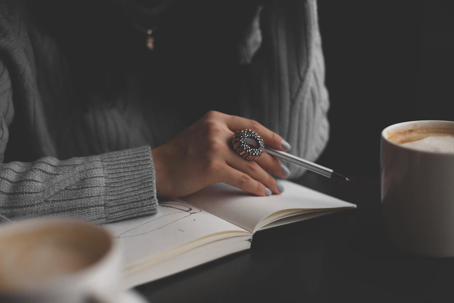 Open journal and warm natural light