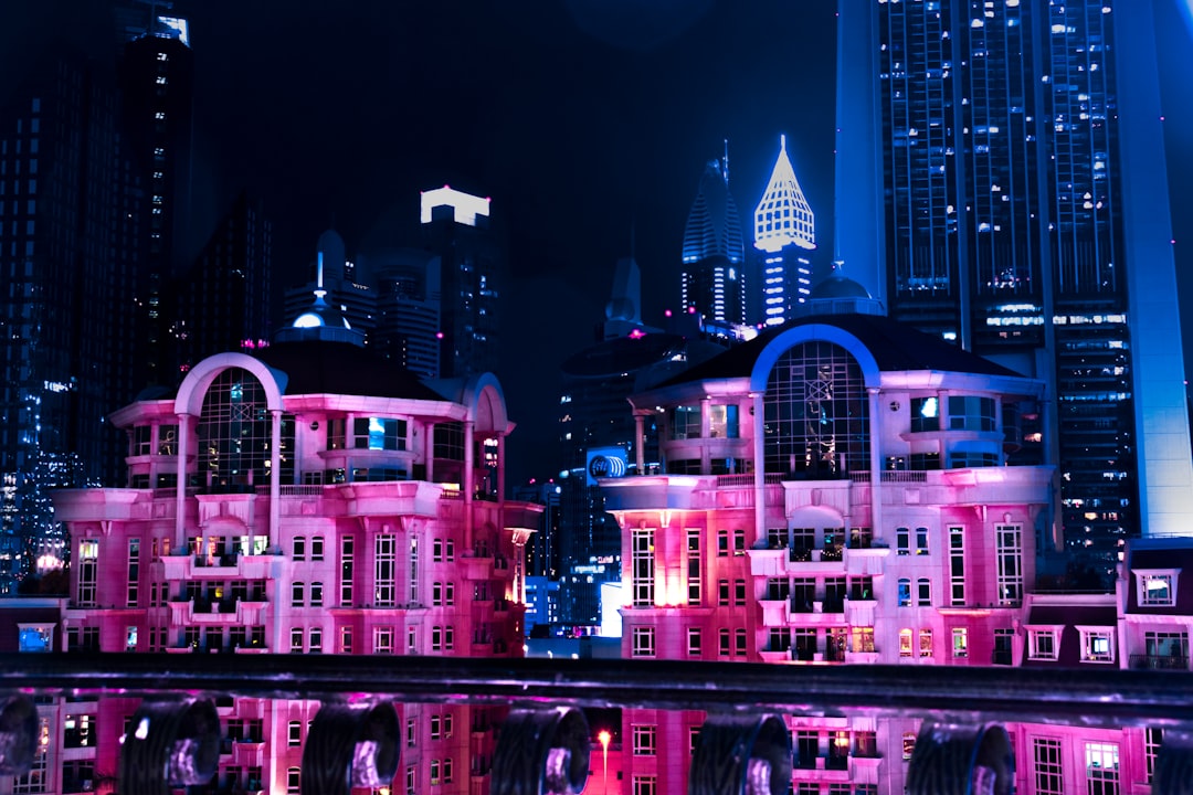 two pink buildings