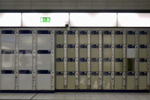 Wide-angle view of the storage facility showing secure lockers and clear pathways.