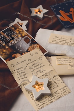 A warm, inviting workspace with handwritten notes and coffee, reflecting thoughtful storytelling.