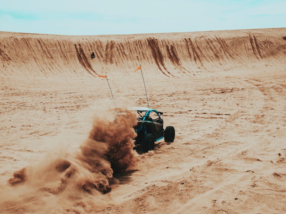 time-lapse photography of a UTV passing a rough road