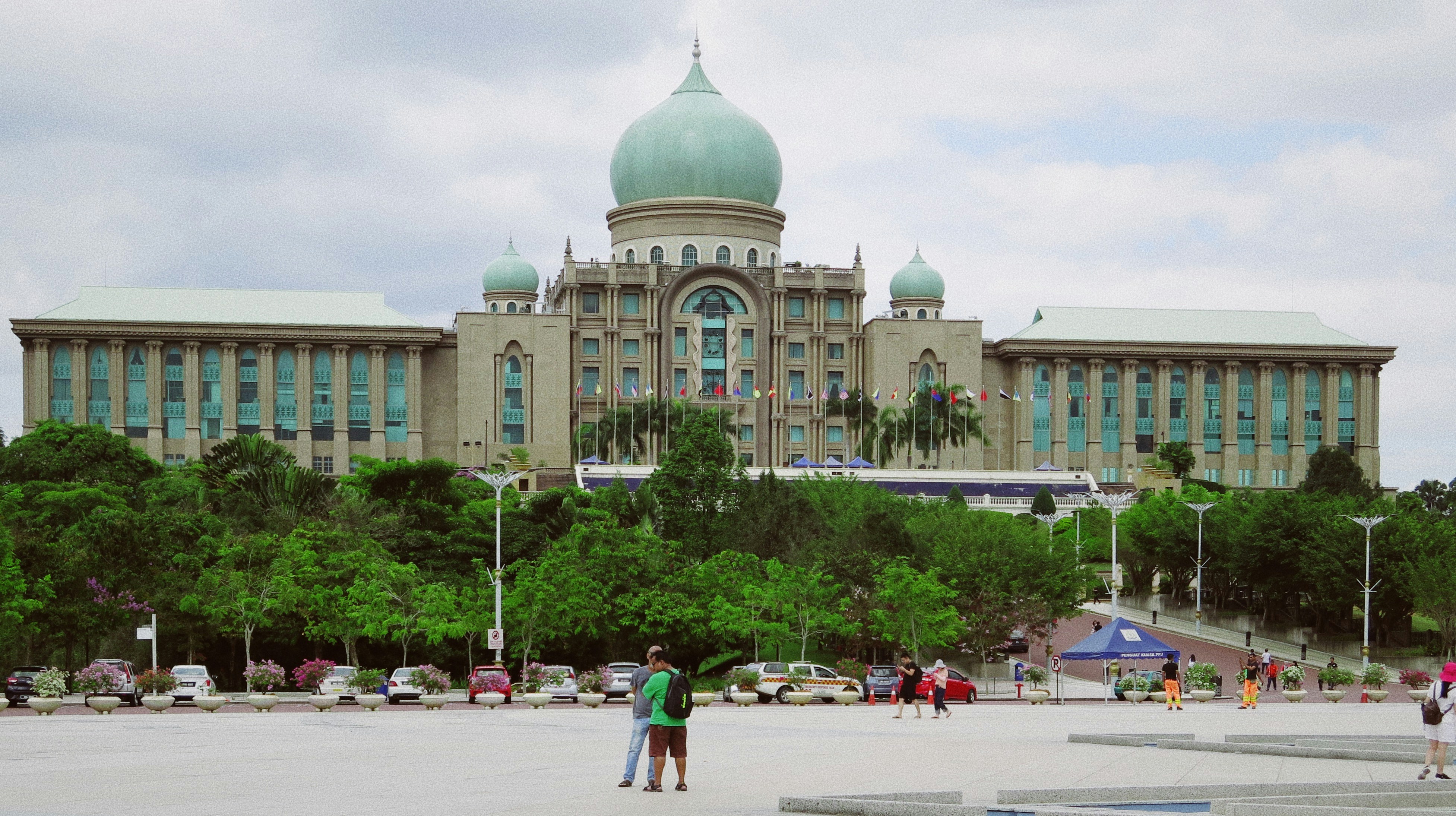 grey and teal building