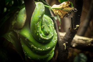 green snake on the tree
