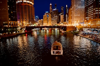 city and river during night