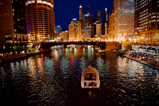 city and river during night