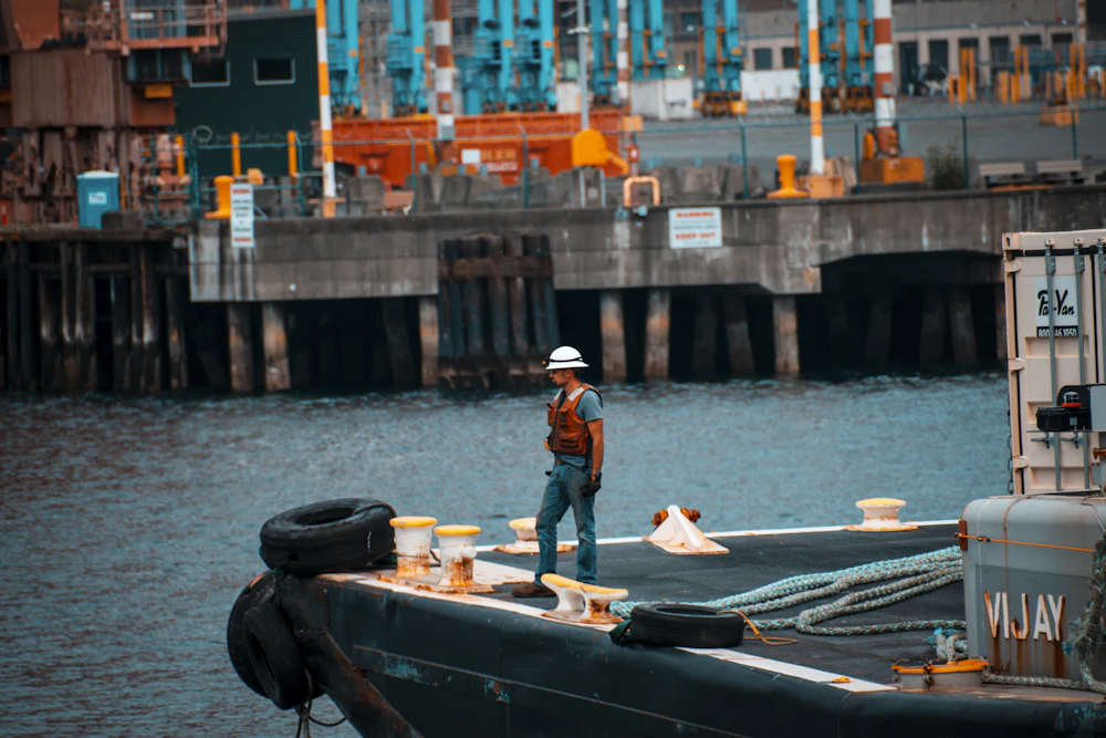 Apprentice ironworker on a marine construction jobsite