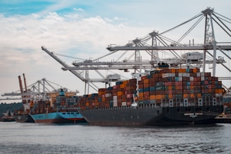 cargo ships docked at the pier during day