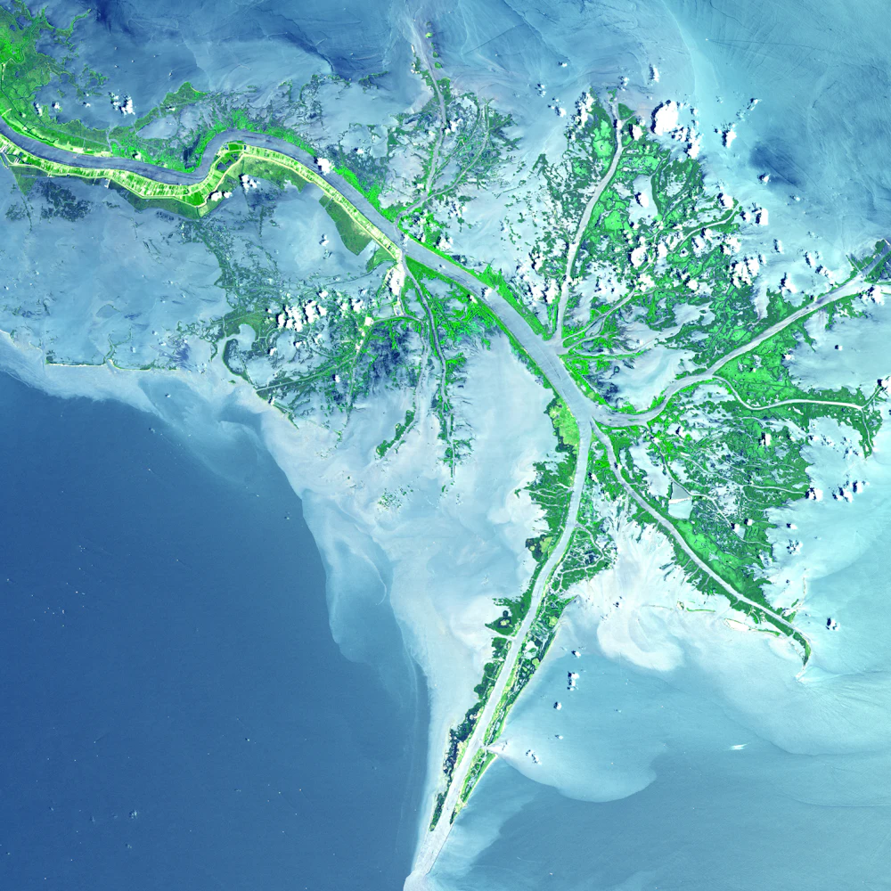 Aerial view of Mississippi Delta farmland and water