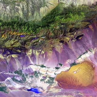 an aerial view of a mountain range