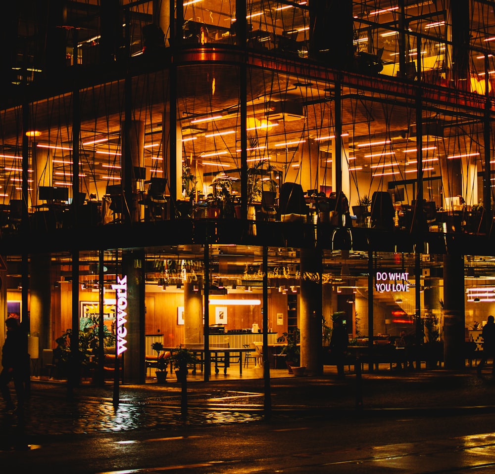 lighted restaurant building