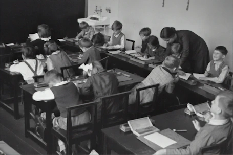 A modern educational facility with children engaged in learning activities.