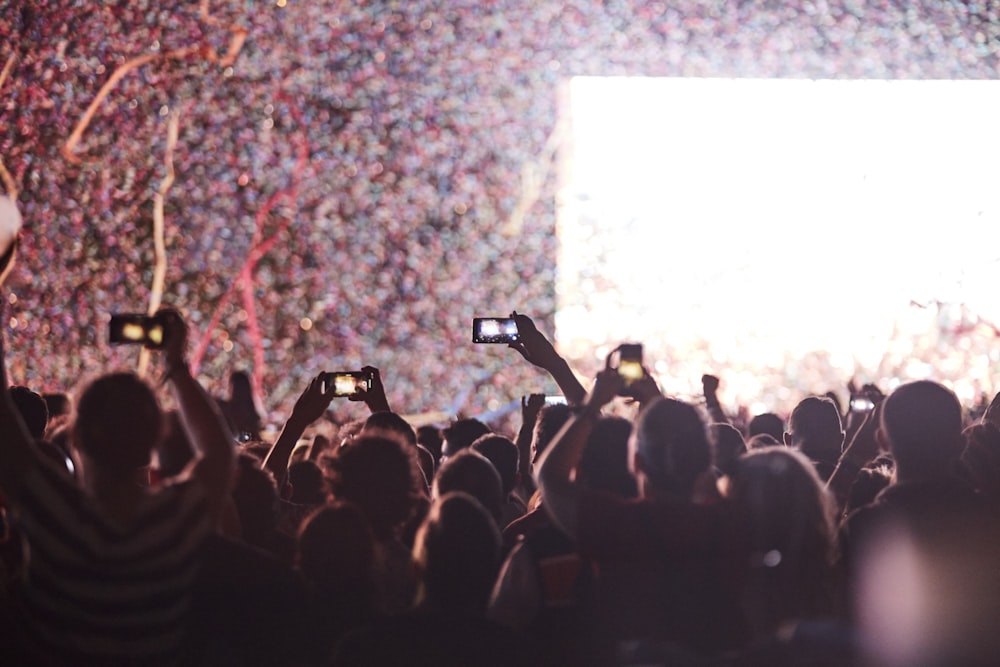 silhouette of people holding smartphones