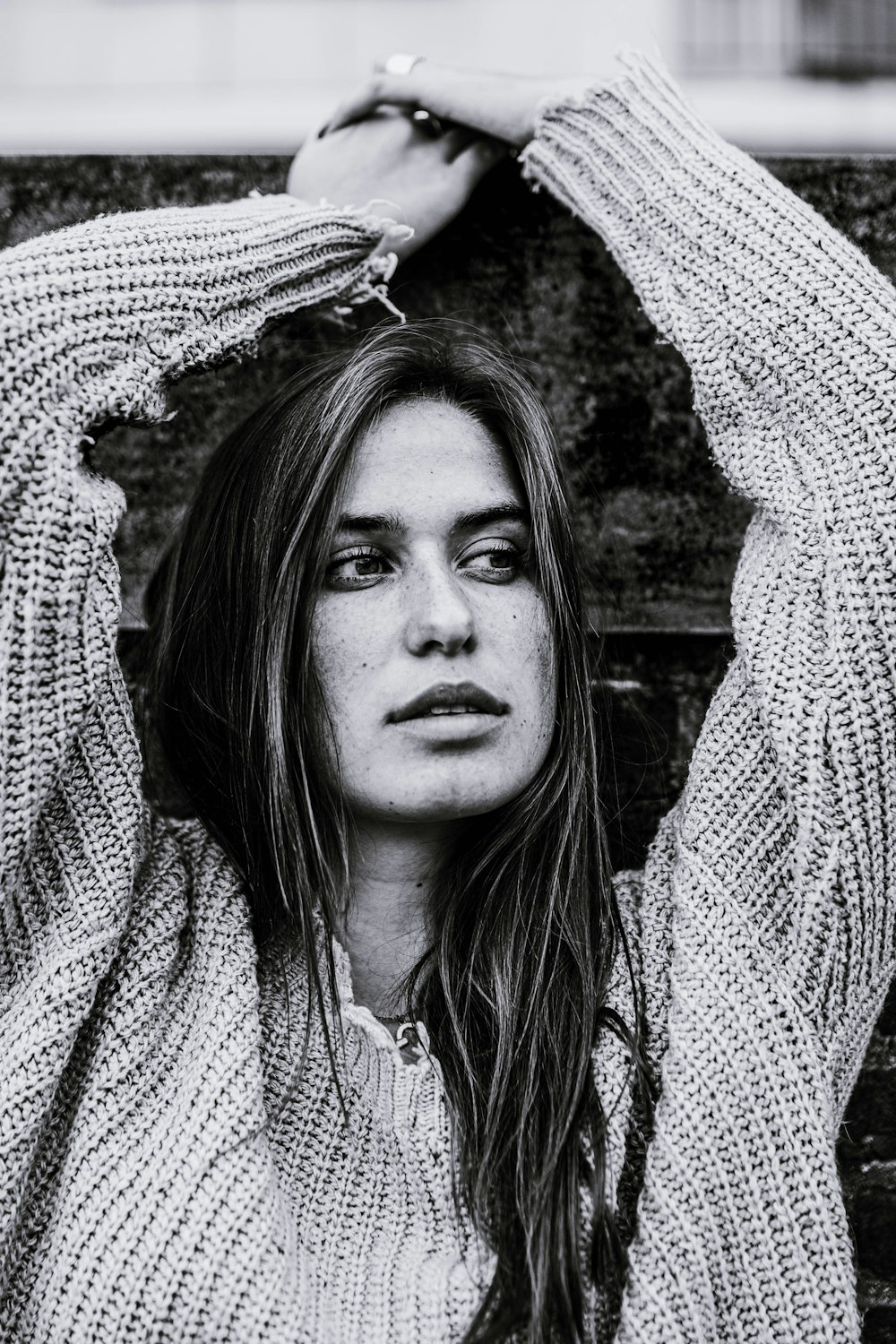 grayscale photography of woman wearing sweater