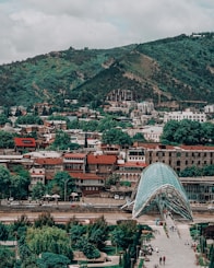a view of a city with a mountain in the background