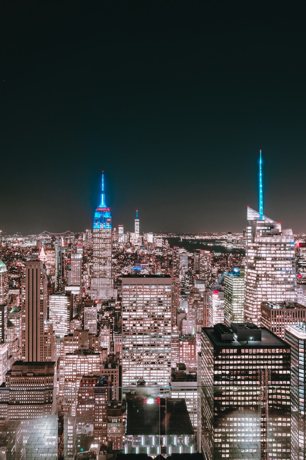 wide-angle photography of Manhattan, New York during nighttime