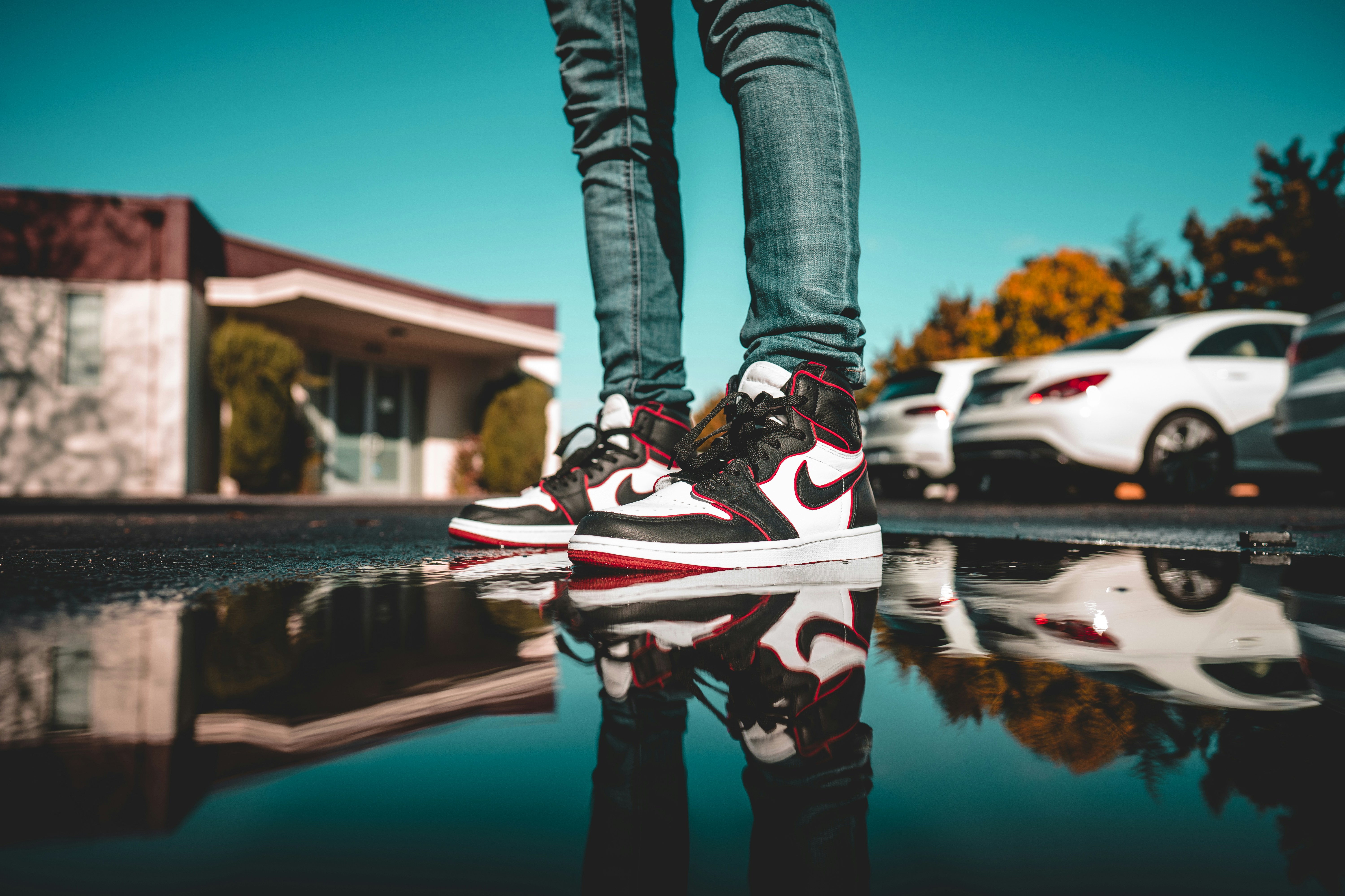 blue white and red jordan 1s