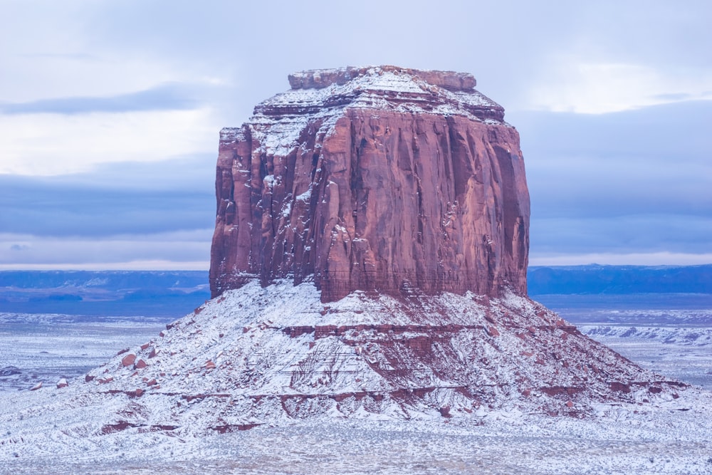 photography of snow-covered butte during daytime