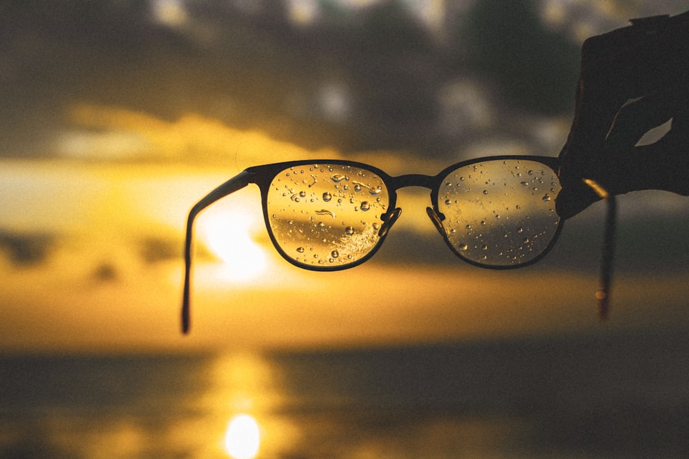 black framed eyeglasses