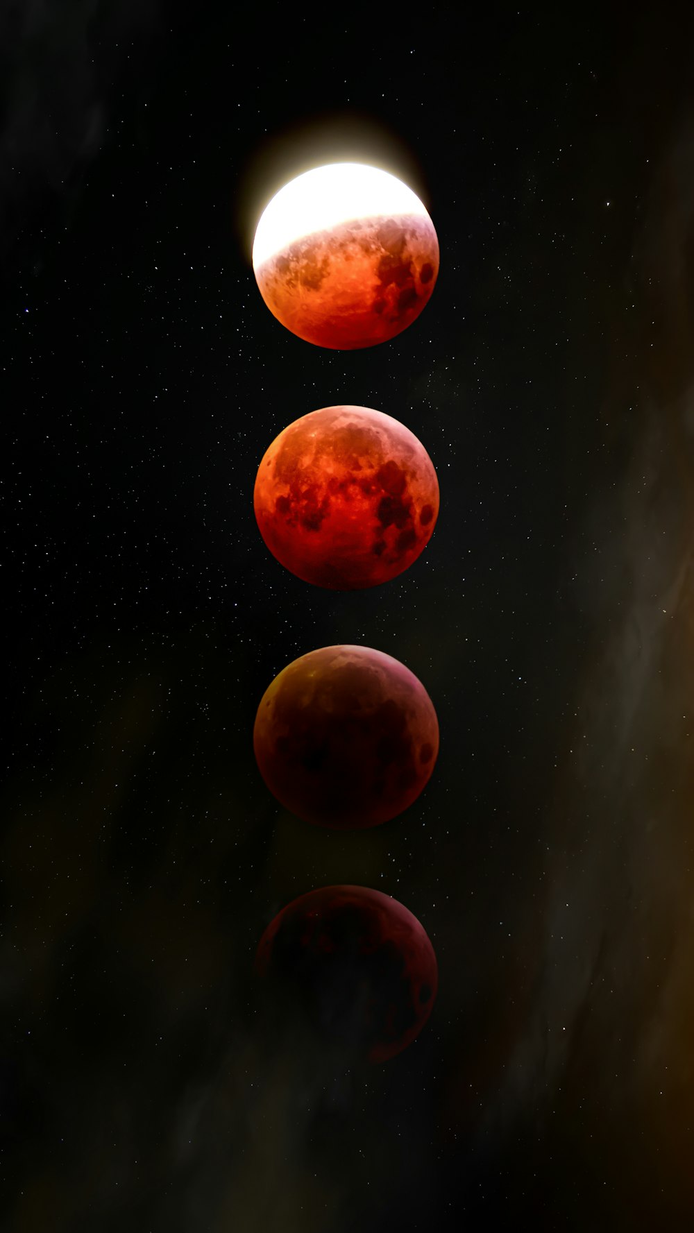 空に浮かぶ赤い惑星のグループ