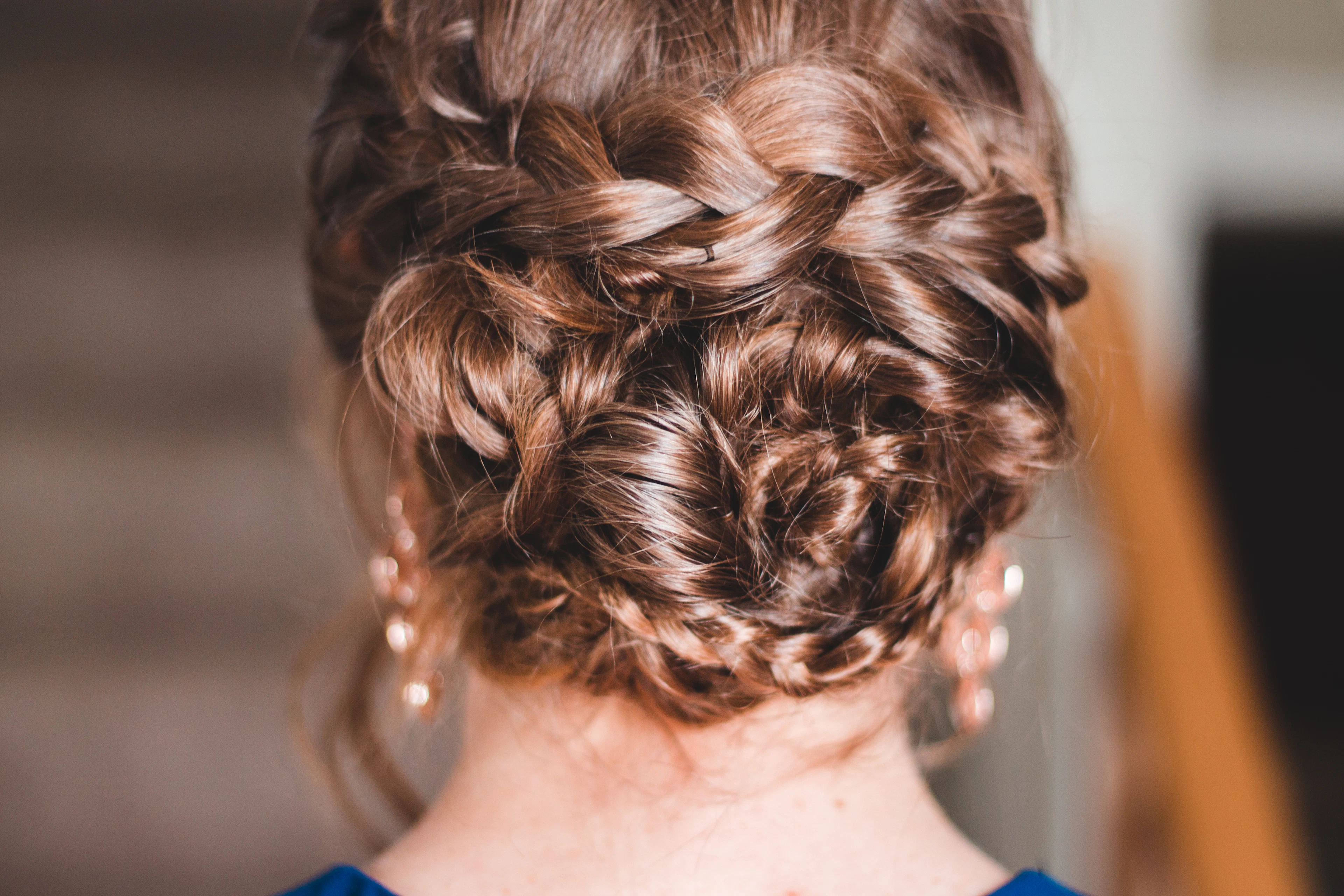 Braided, pinned updo from behind