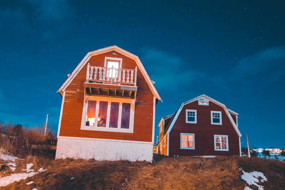 two brown house