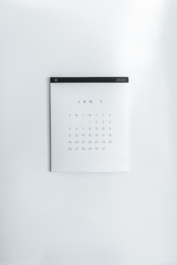 Picture of a calendar with January 2020 showing