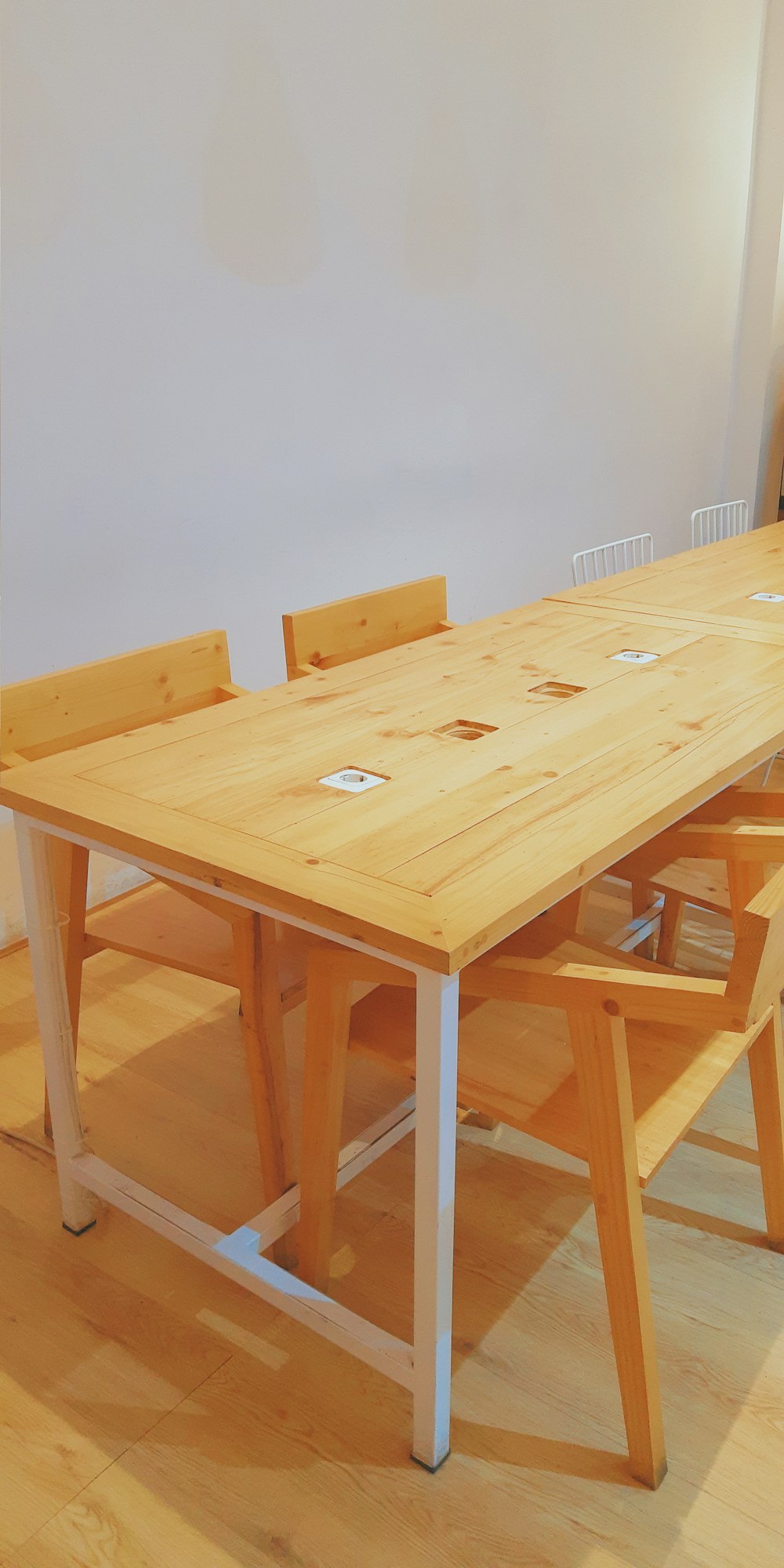 empty brown wooden dining table set