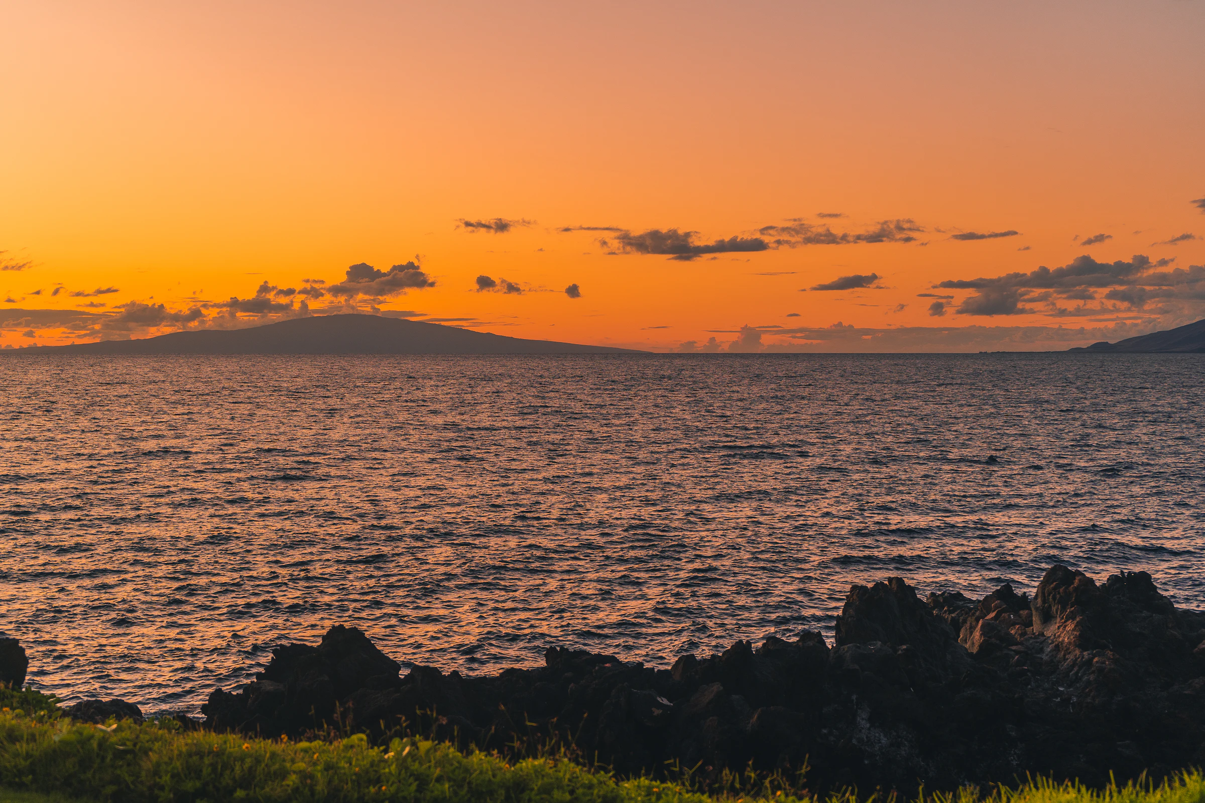 Sunset over the ocean from the Wailea coast in Maui