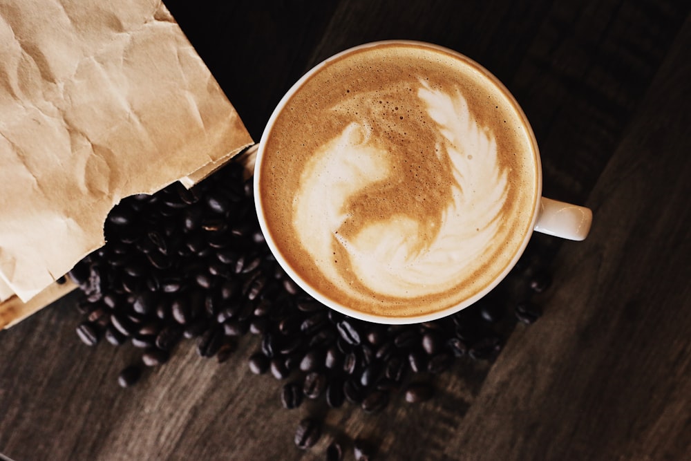 latte and coffee beans