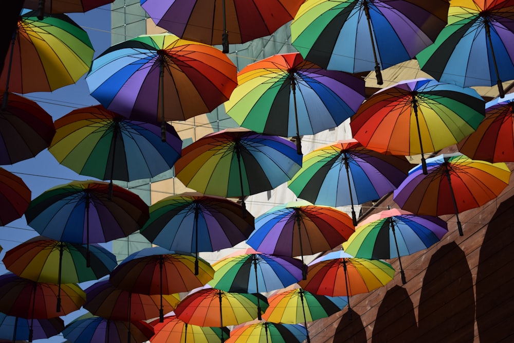 hanged multicolored umbrellas during daytime