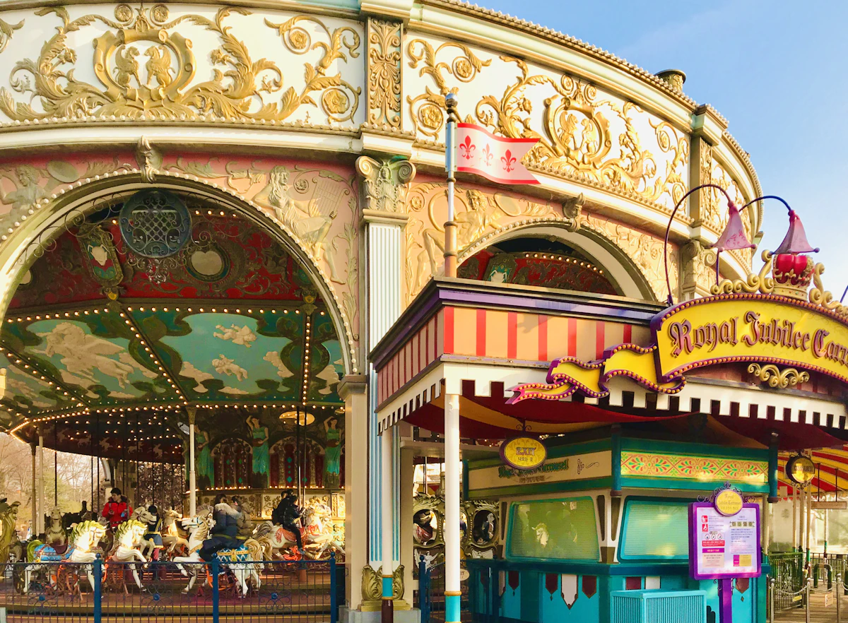 An ornate carousel at a Korean theme park