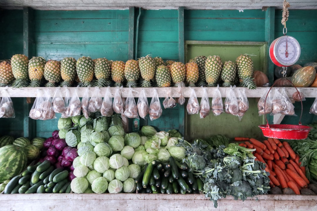 bunch of vegetables and fruits beside wall