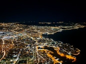 Aerial view of Southampton city with fiber optic network overlay.