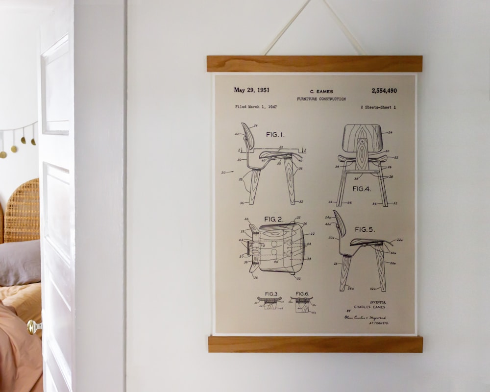 chair parts chart hanging on wall