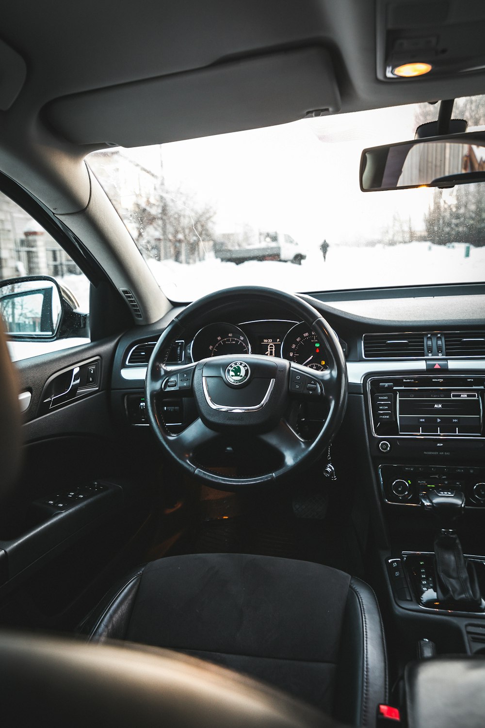 black Skoda car steering wheel