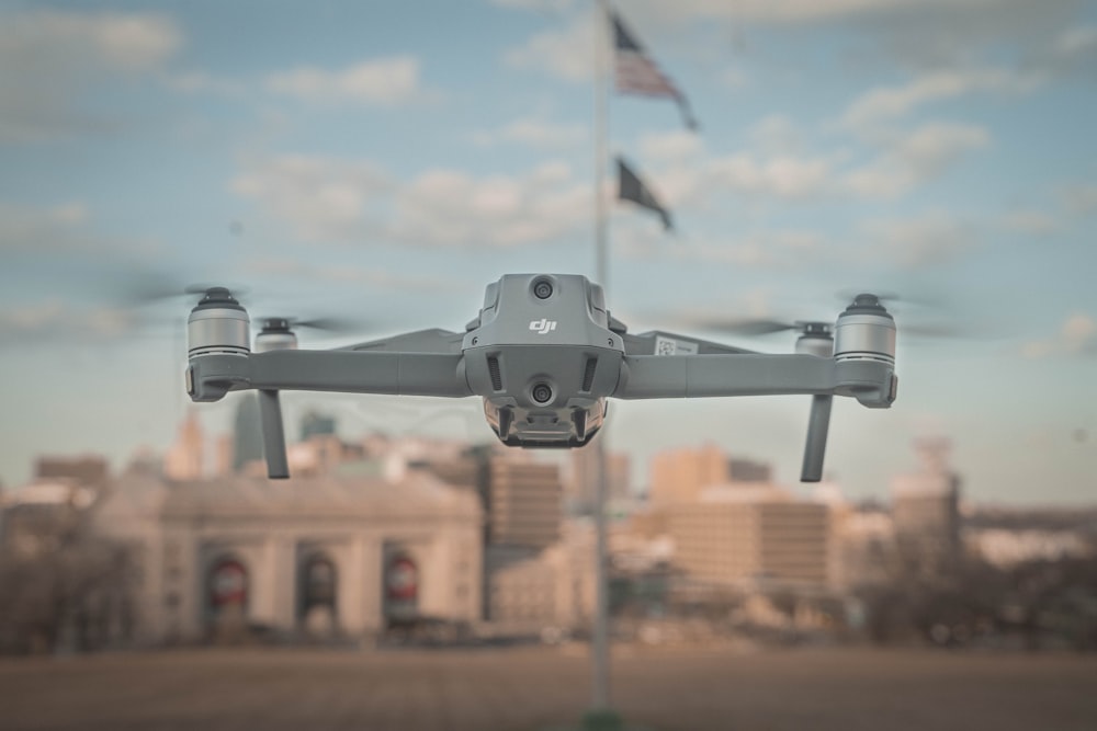 gray flying drone in macro photography