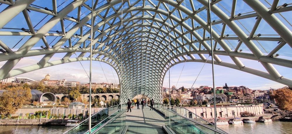 a bridge with people walking across it